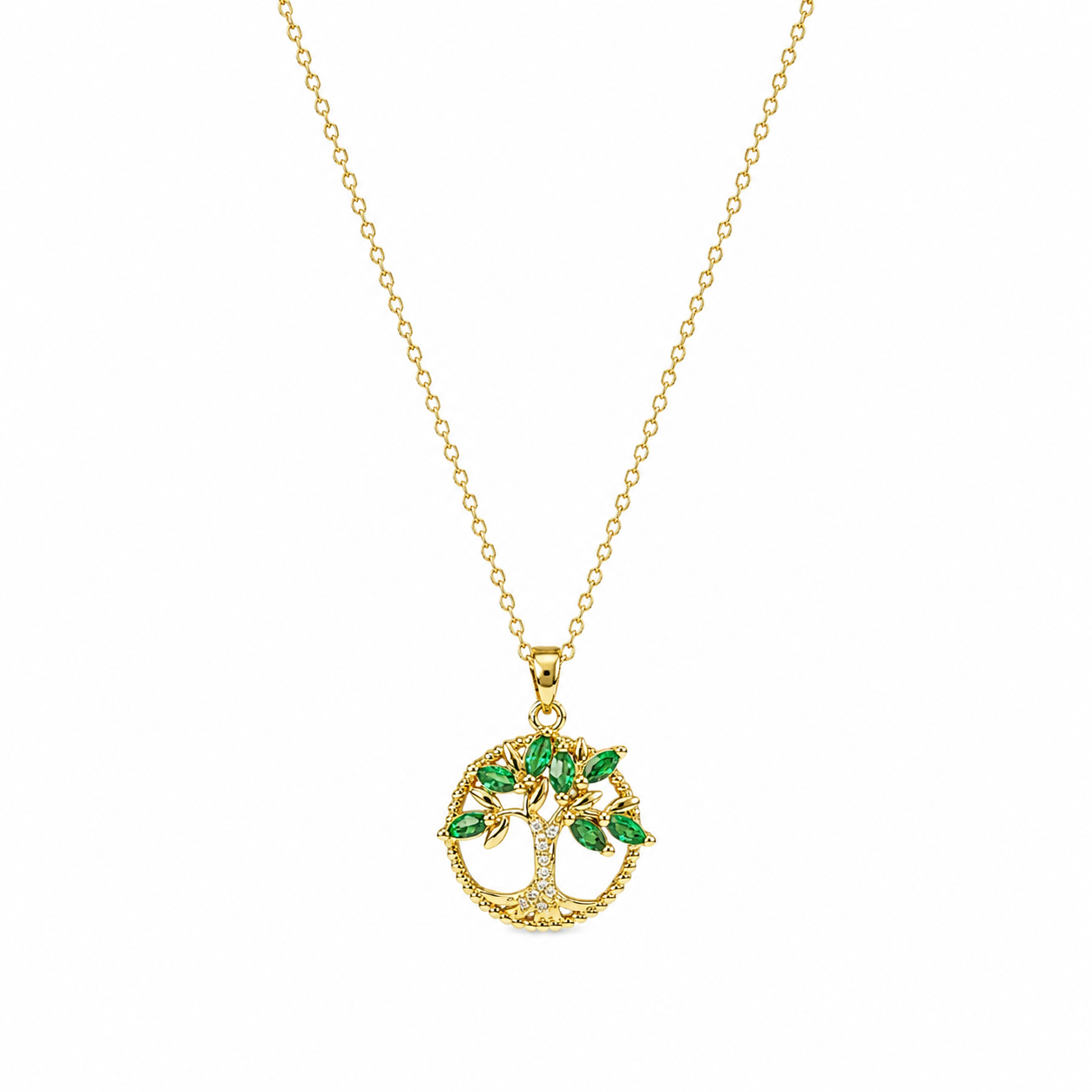 Emerald Tree of Life Pendant Necklace
