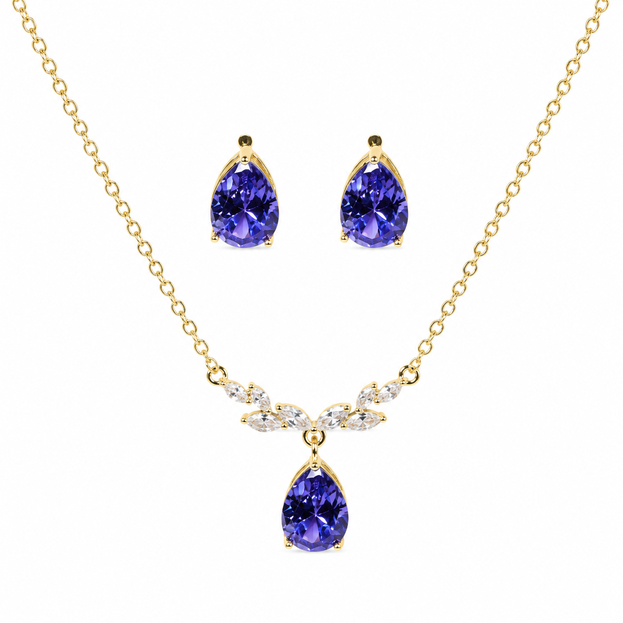 Purple Teardrop Crystal Necklace and Earrings Set