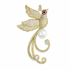 Crystal Pavé Peacock Pearl Gold-Tone Brooch