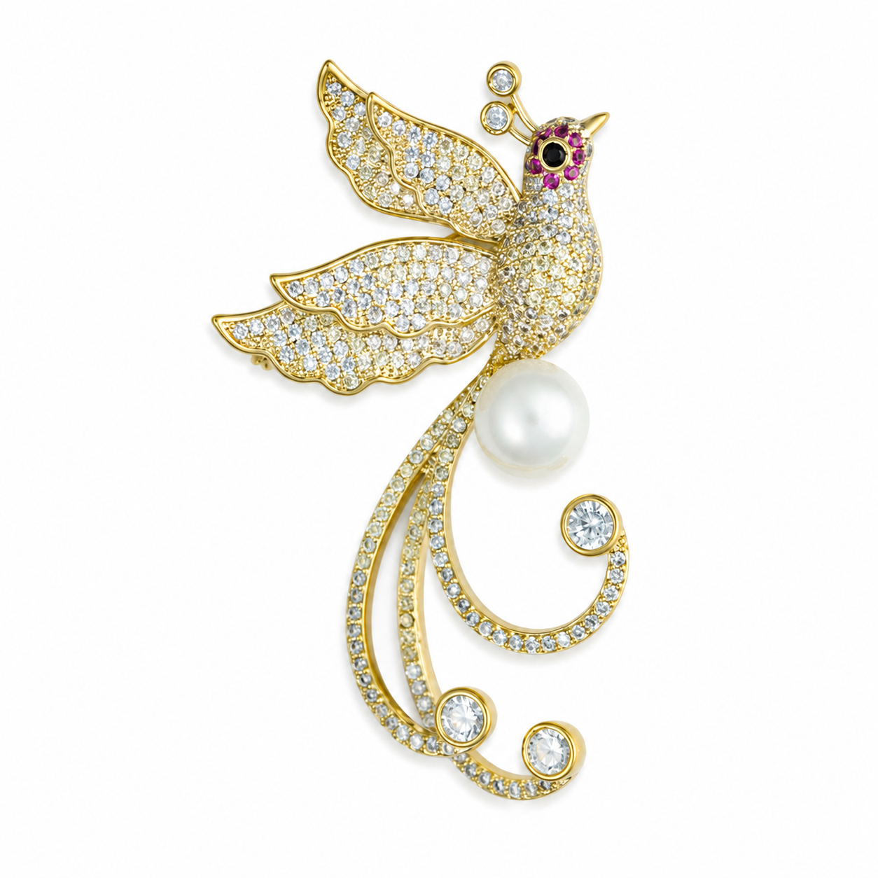 Crystal Pavé Peacock Pearl Gold-Tone Brooch