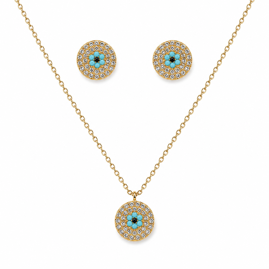 Evil Eye Necklace Earrings Set