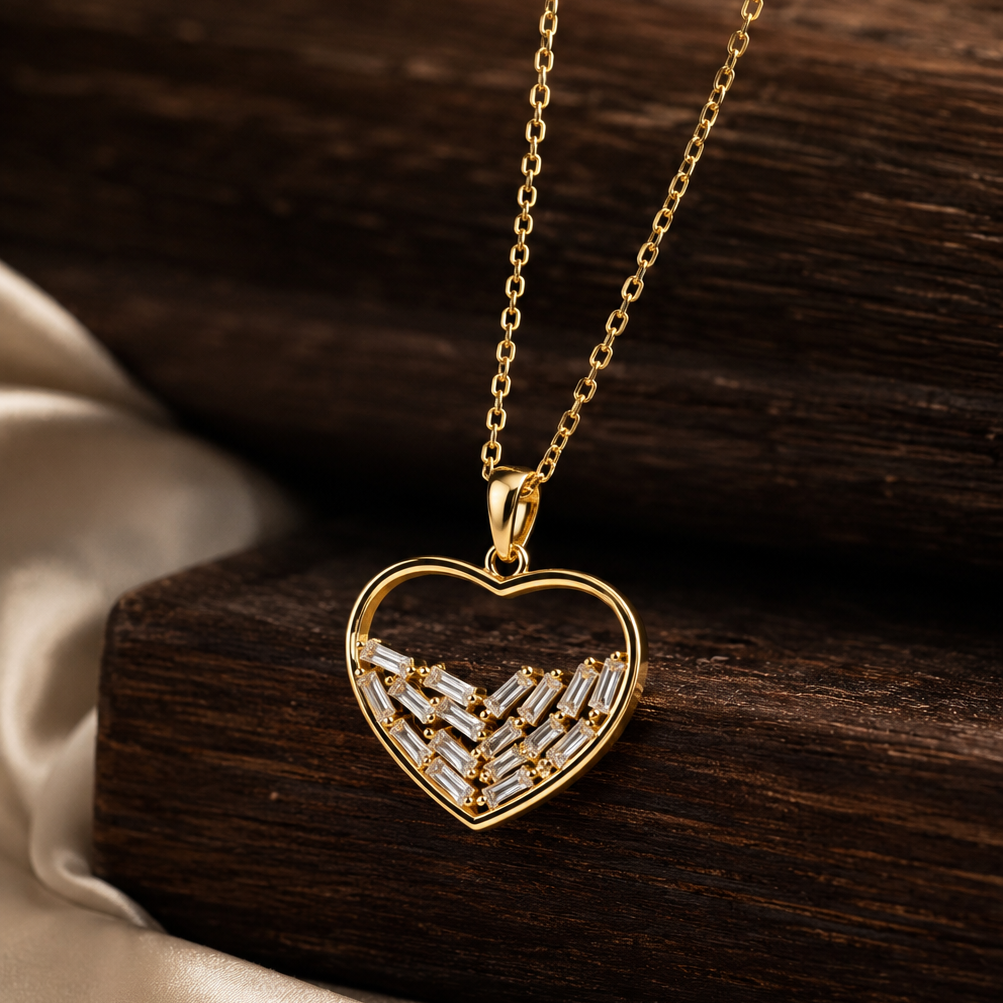 Half Heart Baguette Pendant Necklace
