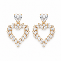 Crystal Heart CZ Gold-Tone Drop Earrings