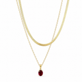 Ruby Red Stone Snake Chain Layered Necklace