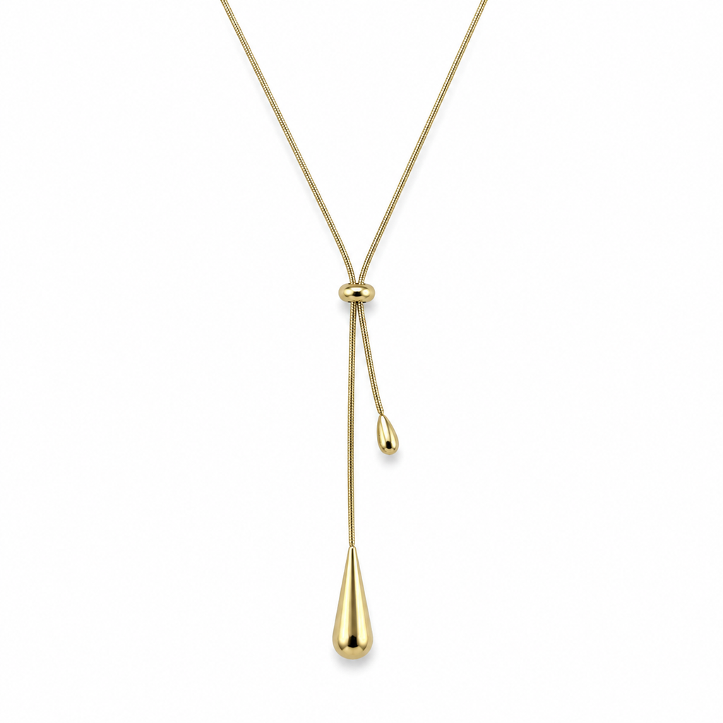 Golden Tear Drop Lariat Necklace