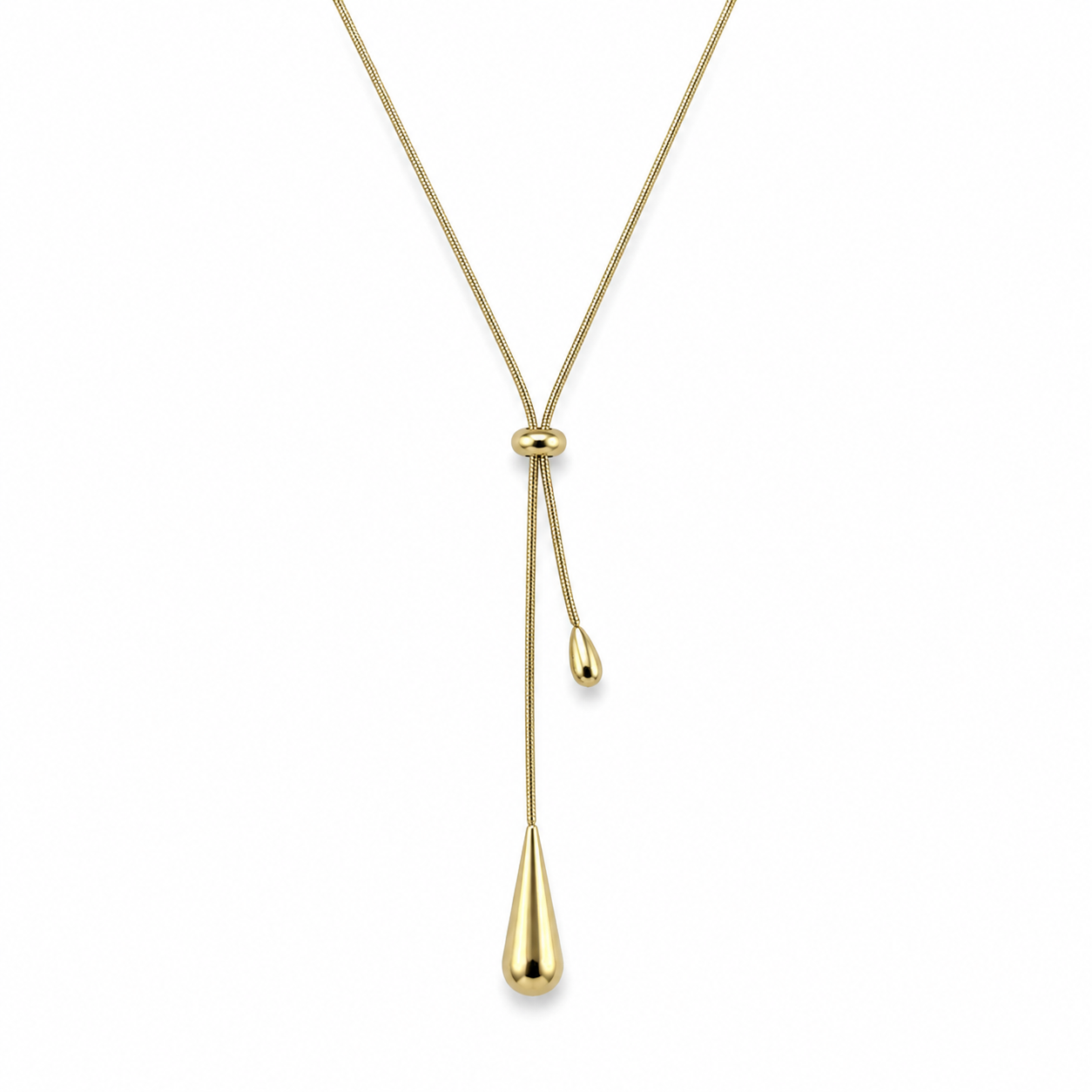 Golden Tear Drop Lariat Necklace