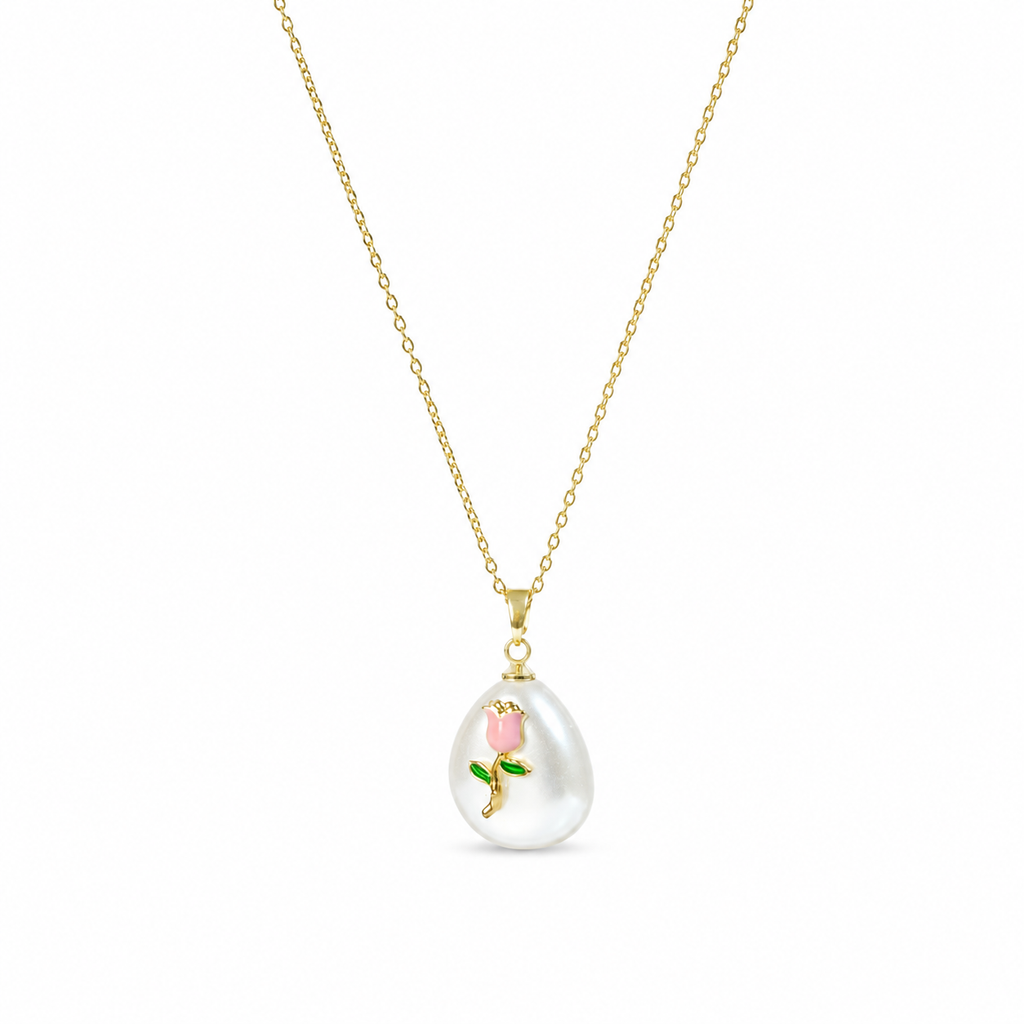 Pink Rose Pearl Pendant Necklace