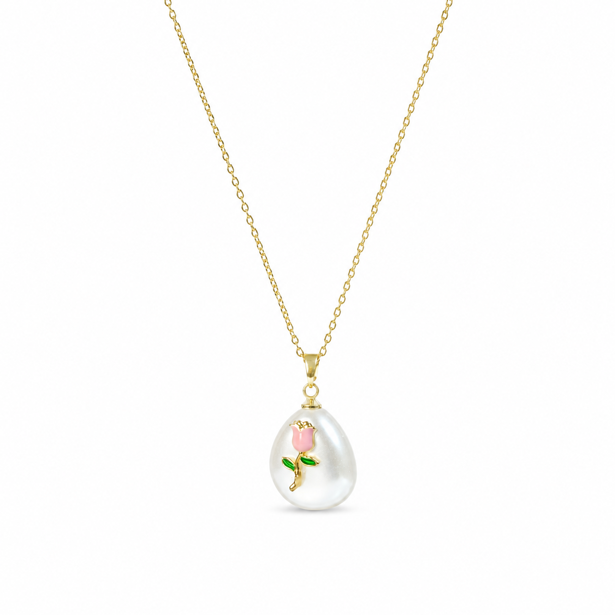 Pink Rose Pearl Pendant Necklace