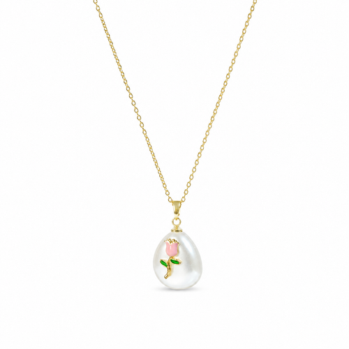 Pink Rose Pearl Pendant Necklace