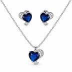 Blue Heart CZ Necklace and Earrings Set