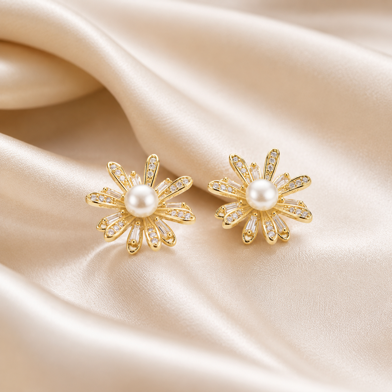 Flower Bloom Pearl Stud Earrings