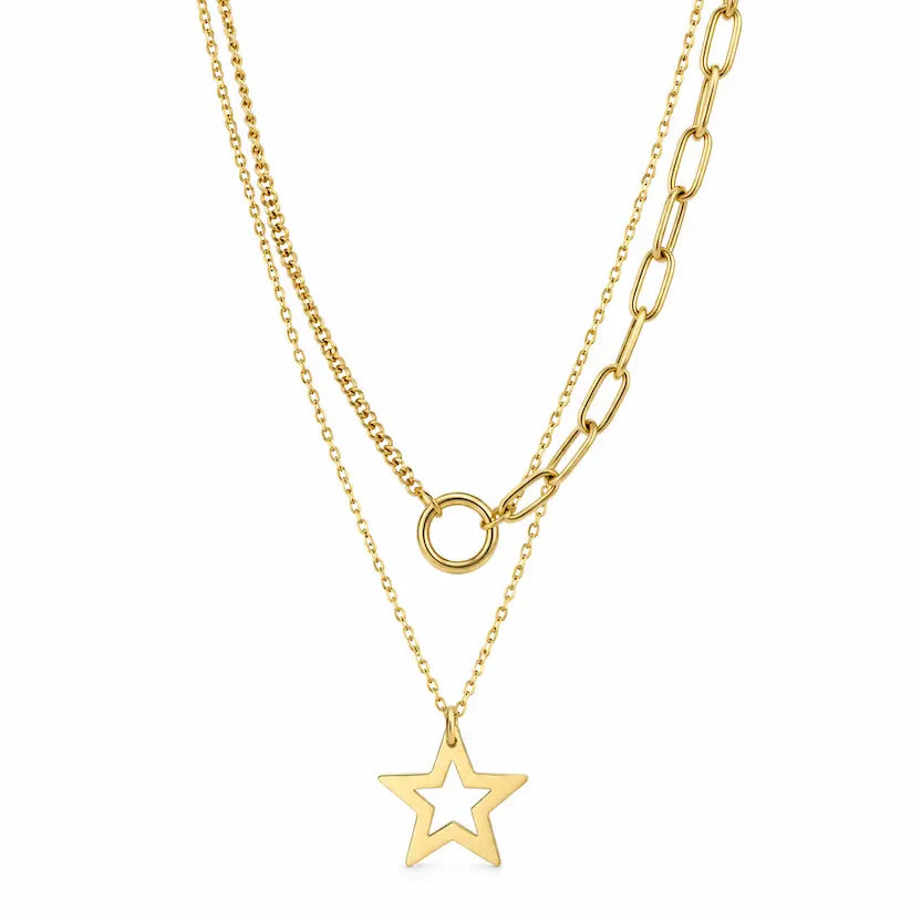 Layered Star Pendant Paperclip Necklace