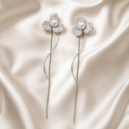 Pearl Tri Petal Silver Stud Earrings