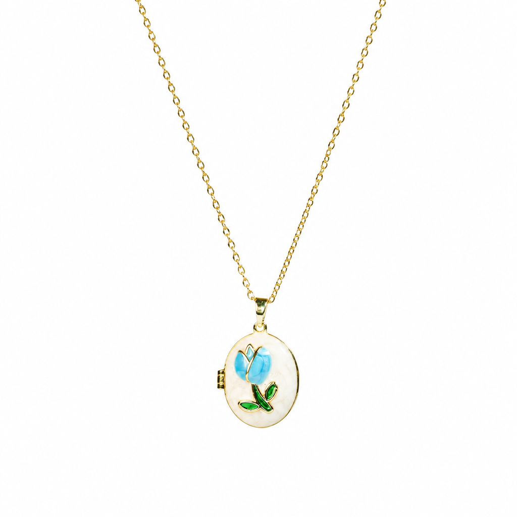 Blue Rose Pearl Pendant Necklace
