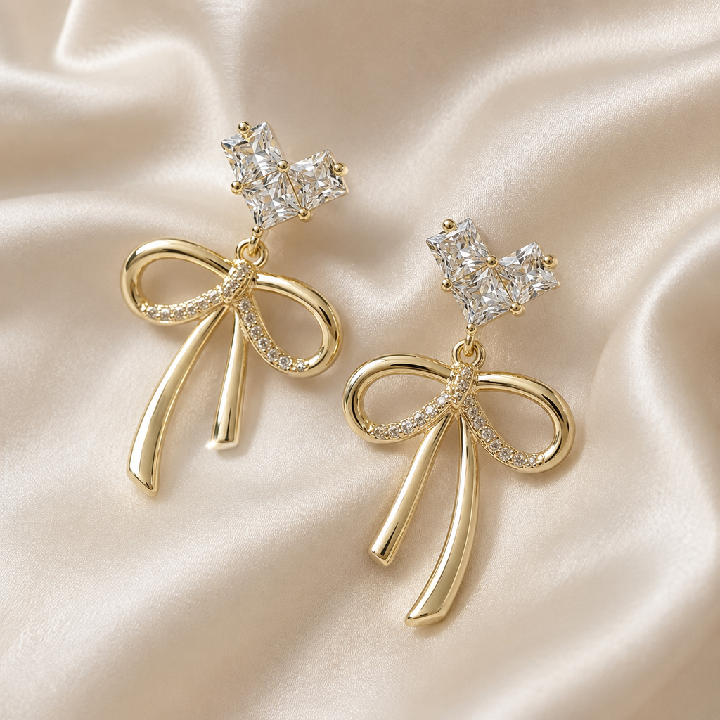 Heart and Bow Dangler Earrings