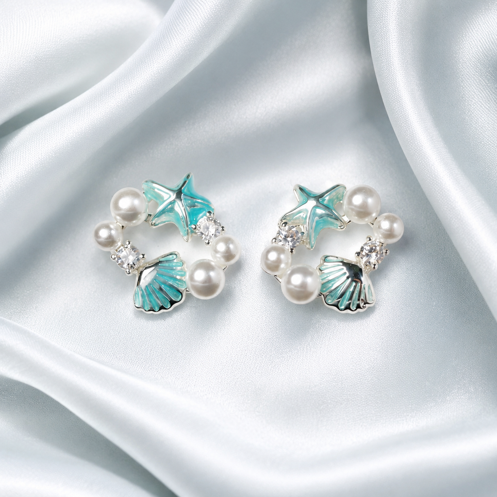 Ocean Cluster Pearl Stud Earrings