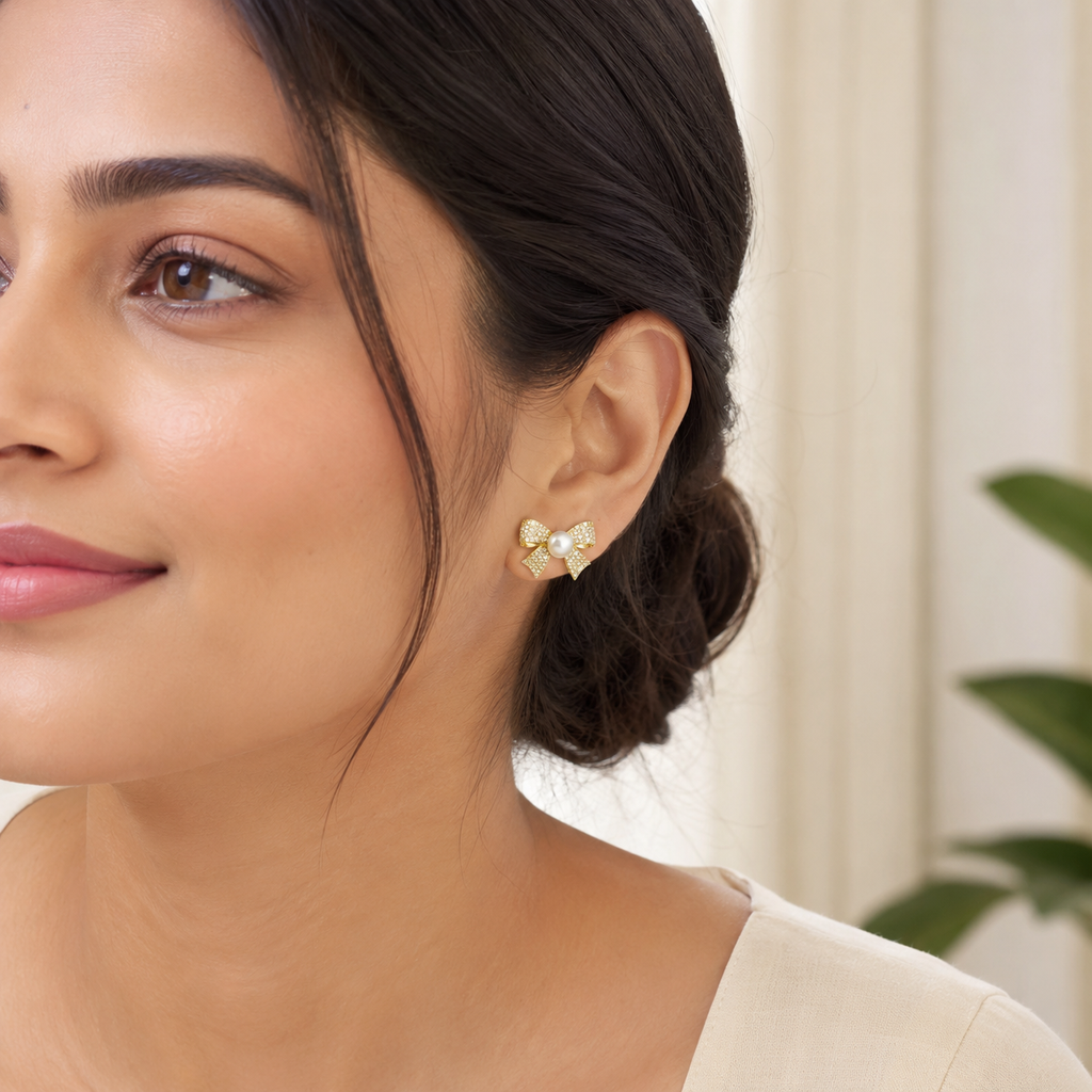 Bow and Pearl Stud Earrings