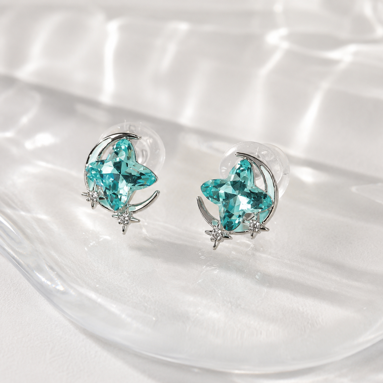 Moon Aqua Stud Earrings