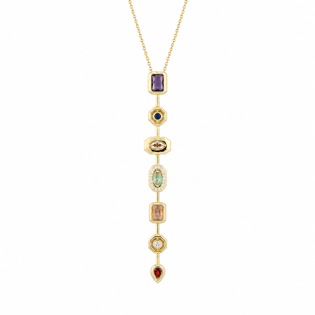 Multicolour Geometric Y-Drop Gold-Tone Necklace