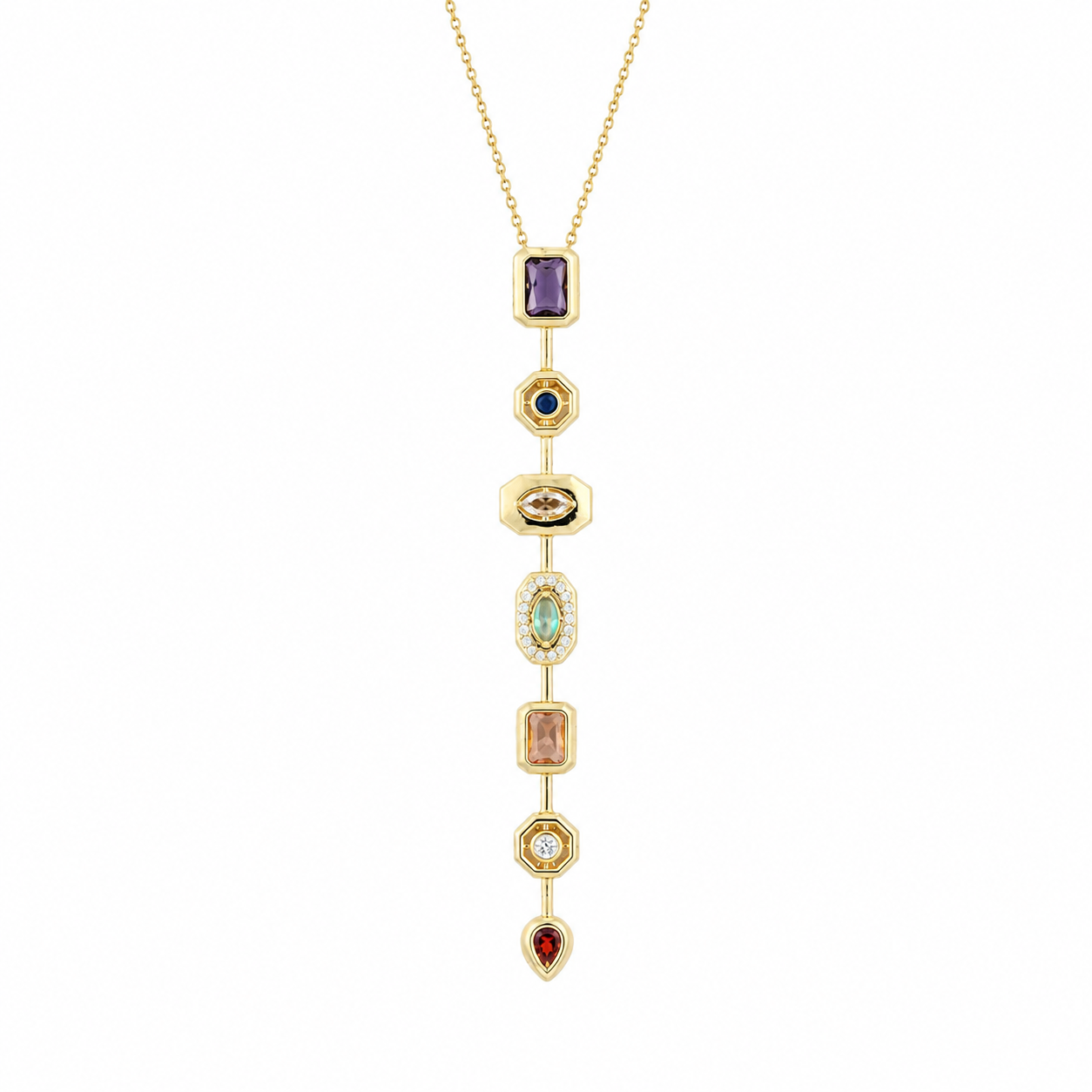 Multicolour Geometric Y-Drop Gold-Tone Necklace