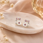 Rose Pearl Bow Stud Earrings