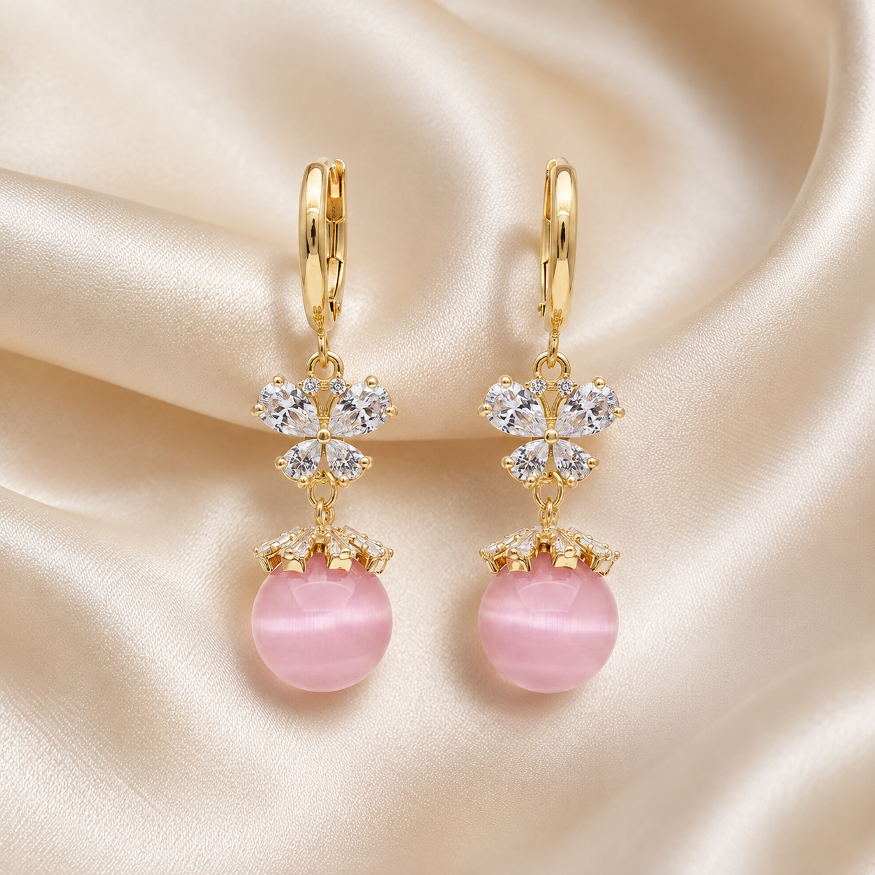 Pink Pearl Butterfly Dangler Earrings