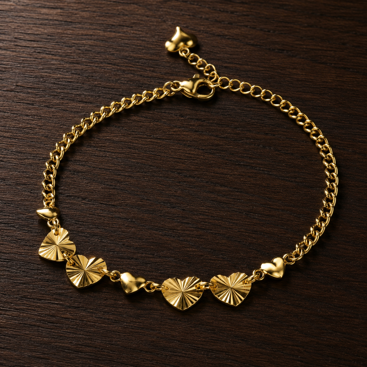 Sunburst Heart Row Chain Bracelet