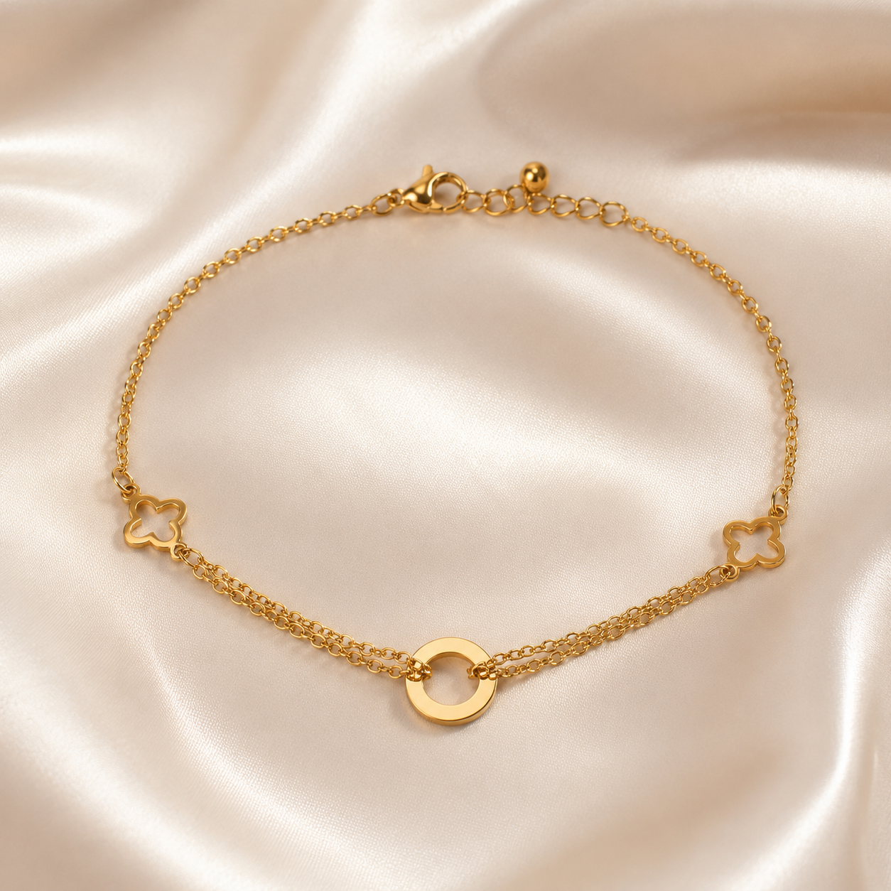 Circle Trefle Layered Chain Bracelet