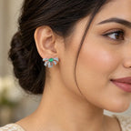 Emerald Ribbon Bow Stud Earrings