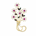 Pink Daisy Bouquet Gold-Tone Crystal Brooch