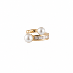 Double Pearl Crystal Gold-Tone Ear Cuff