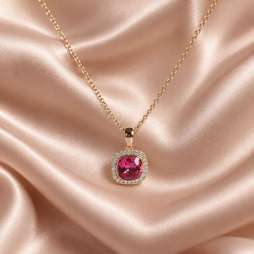 Blush Pink Swarovski Crystal Halo Necklace