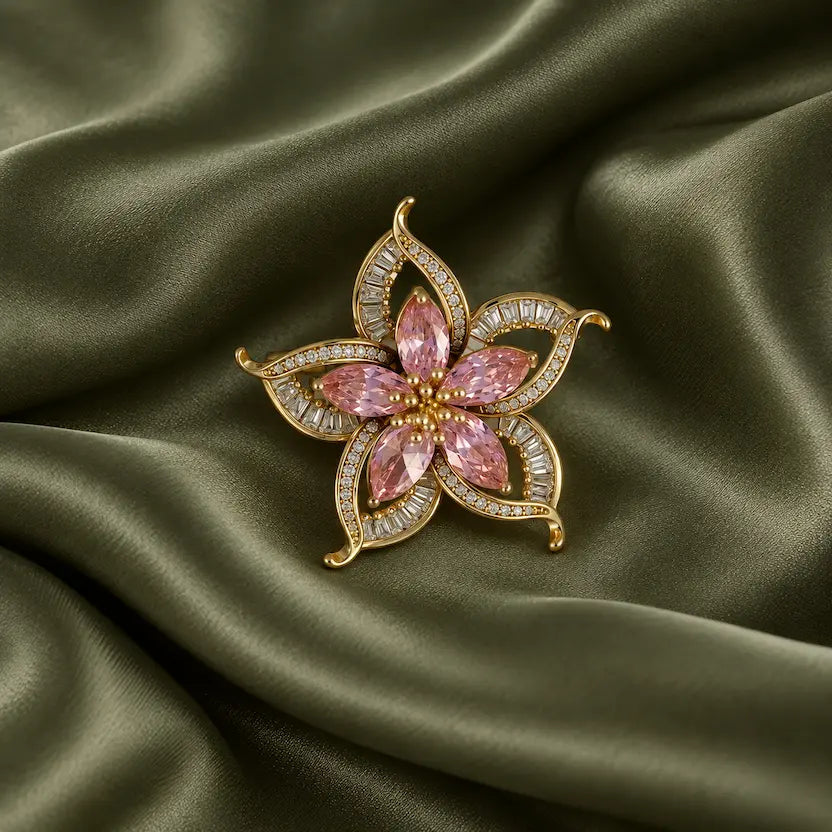 Blush Petal Crystal Flower Brooch