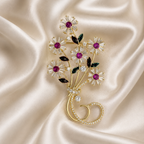 Pink Daisy Bouquet Gold-Tone Crystal Brooch