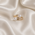 Double Pearl Crystal Gold-Tone Ear Cuff