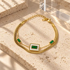 Layered Green Stone Snake Chain Bracelet