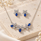 Blue Floral CZ Necklace and Earrings Set
