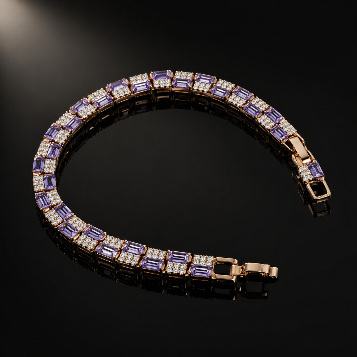 Purple Baguette CZ Rose-Gold Tone Tennis Bracelet