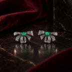 Emerald Ribbon Bow Stud Earrings