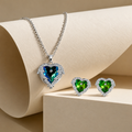 Green Heart Wing Crystal Necklace and Earrings Set