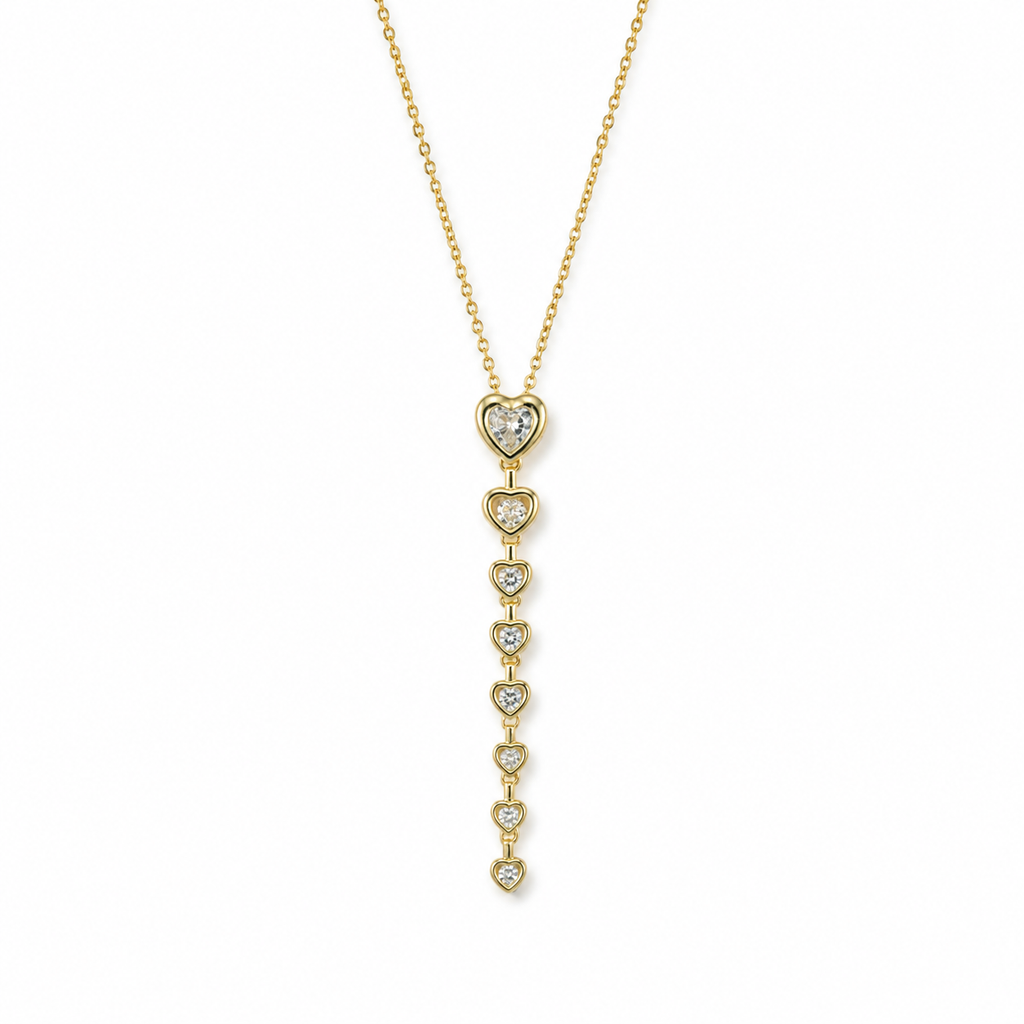Crystal Heart Cascade Gold-Tone Y Necklace