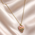 Hand-Painted Style Pink Floral Heart Necklace