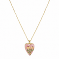 Hand-Painted Style Pink Floral Heart Necklace