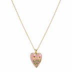 Hand-Painted Style Pink Floral Heart Necklace