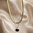 Black Enamel Heart Snake Chain Layered Necklace