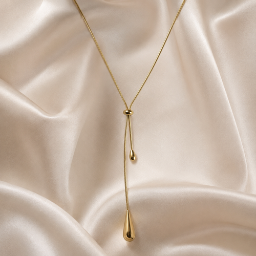 Golden Tear Drop Lariat Necklace