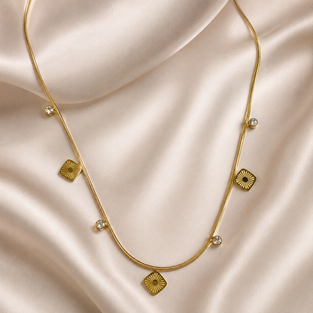 Aurielle Square Charms with Stone Necklace