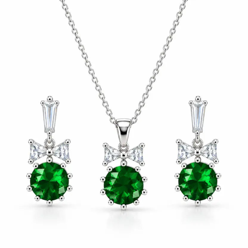 Emerald Green Round CZ Necklace and Earrings Set