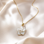 White Enamel Pearl Flower Necklace