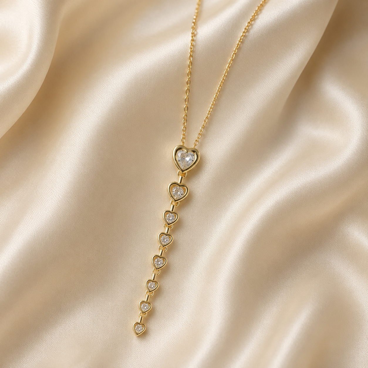 Crystal Heart Cascade Gold-Tone Y Necklace